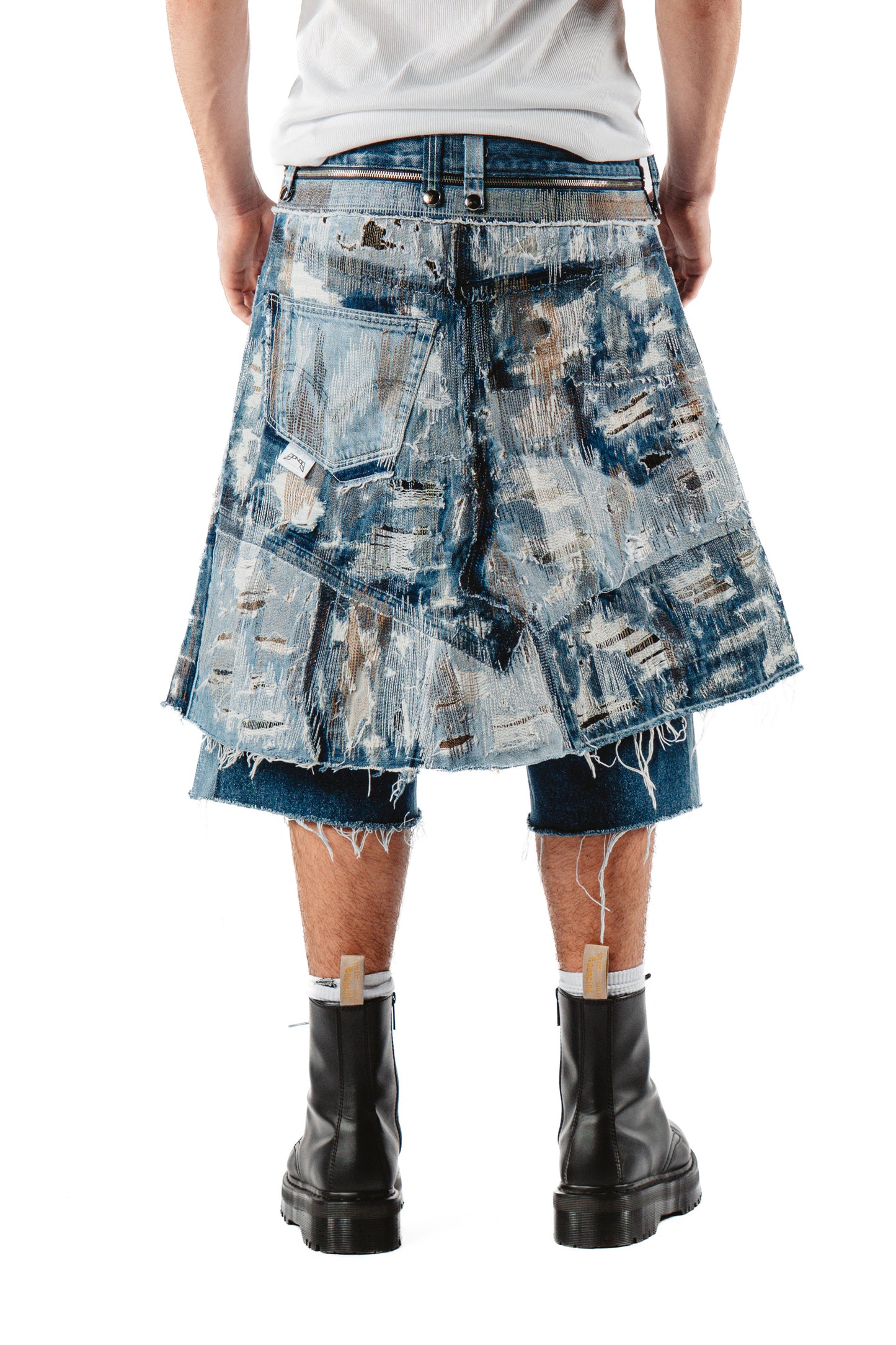 DISTRESSED SKIRT OVERLAY SHORTS