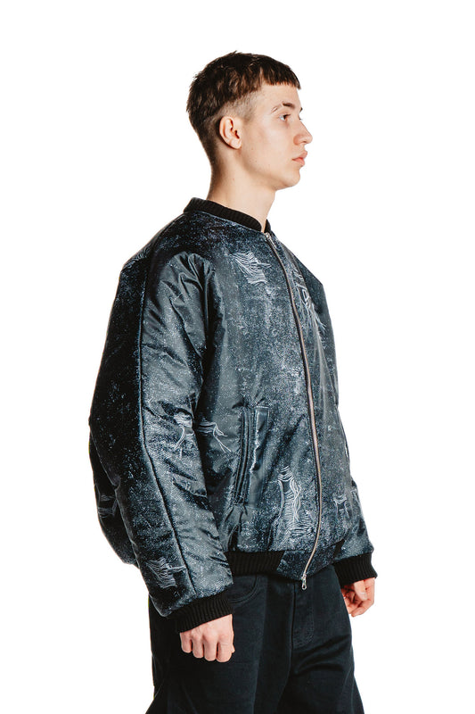 UNISEX DENIM PRINT JACKET BLACK