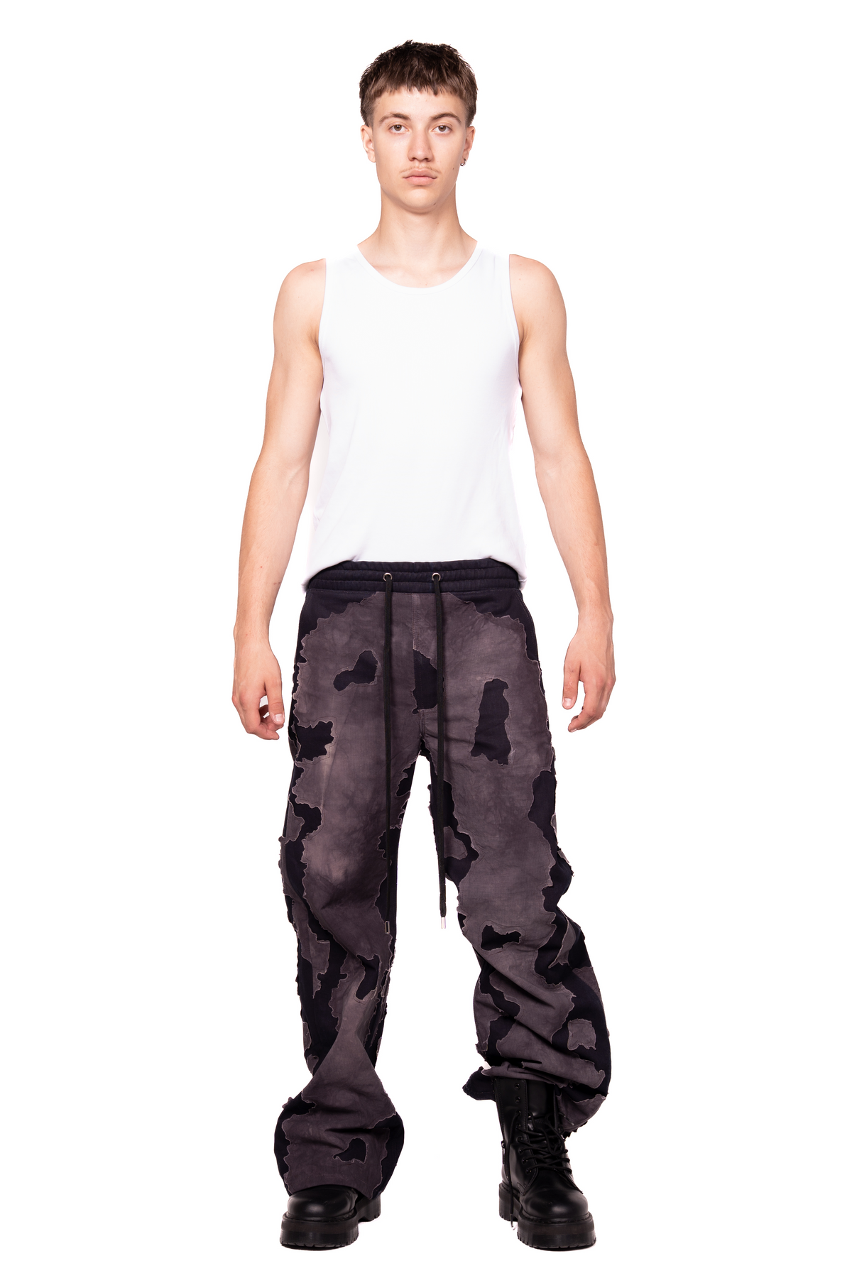 UNISEX DISTRESSED DRAWSTRING TROUSERS
