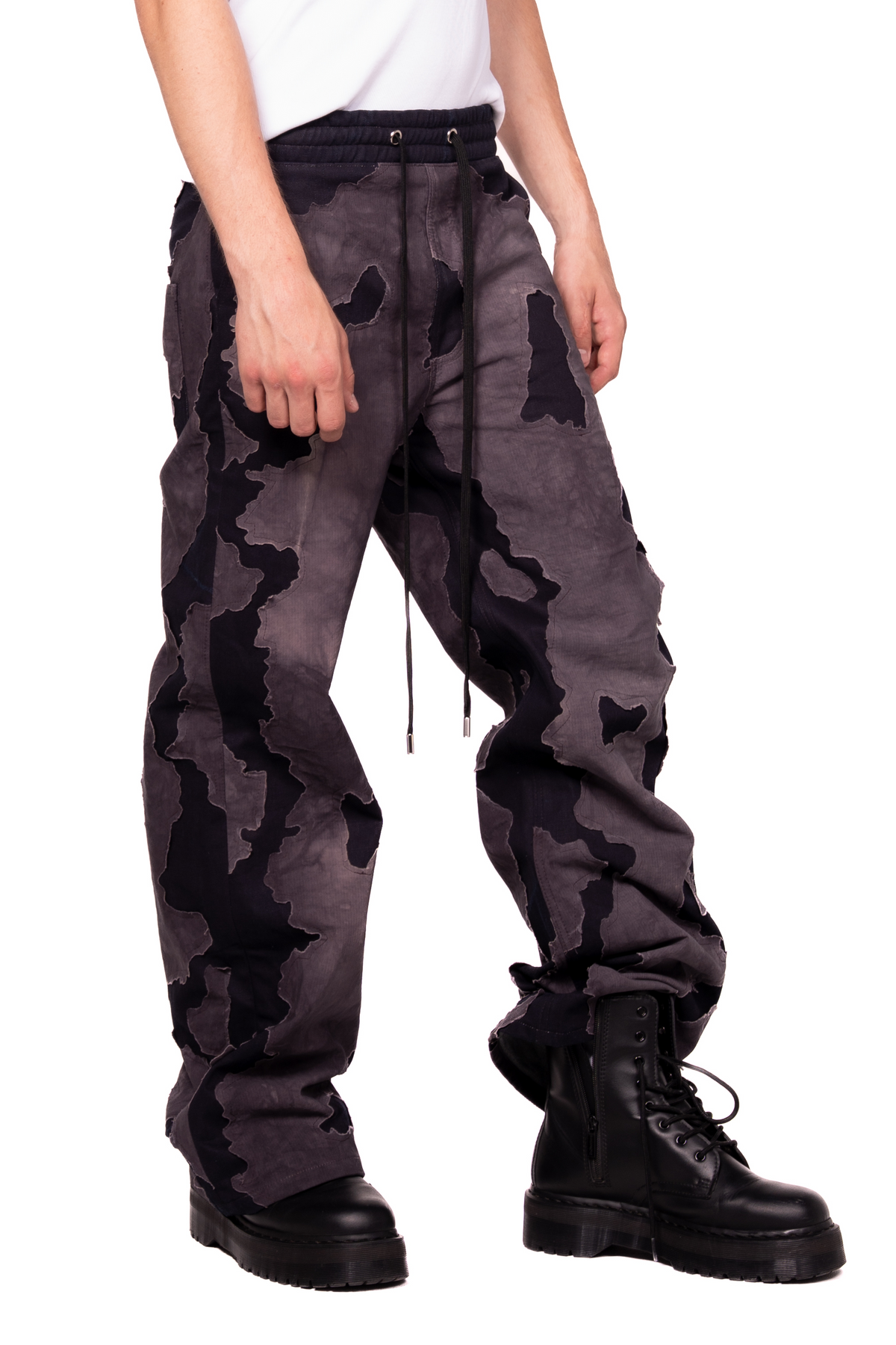 UNISEX DISTRESSED DRAWSTRING TROUSERS
