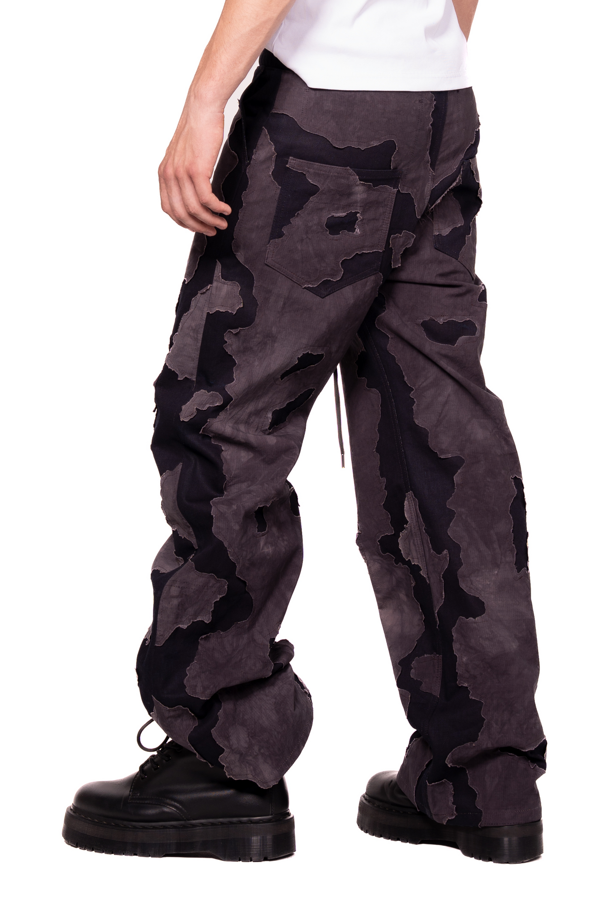 UNISEX DISTRESSED DRAWSTRING TROUSERS