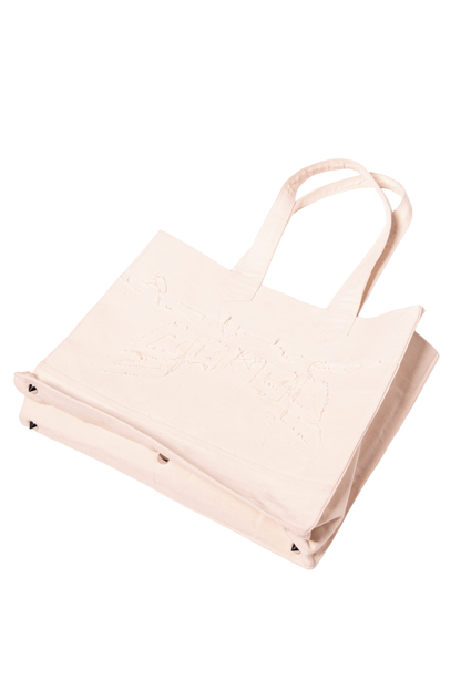 DISTRESSED LOGO RAW HANDBAG