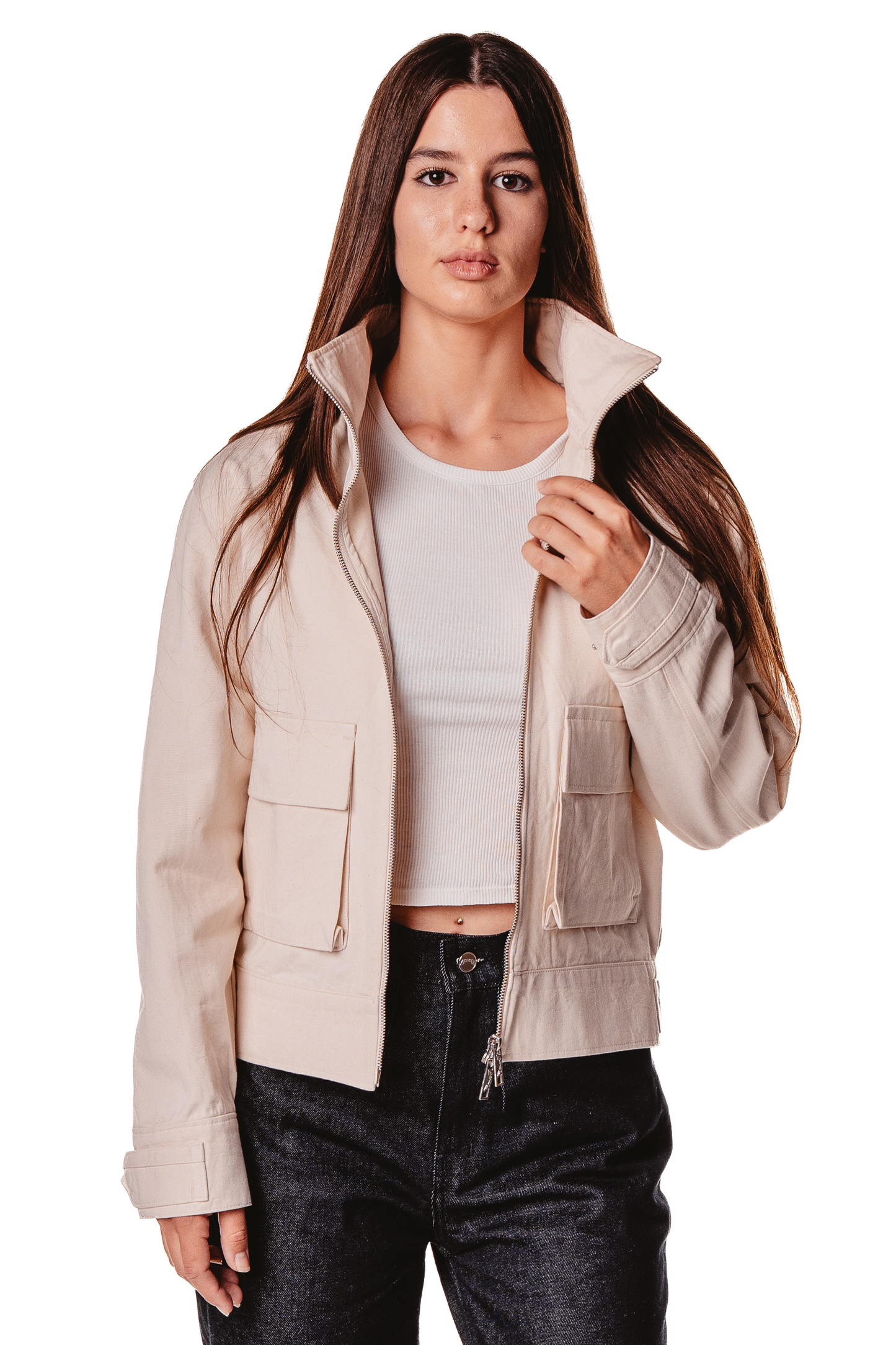 UNISEX STAND COLLAR RAW JACKET