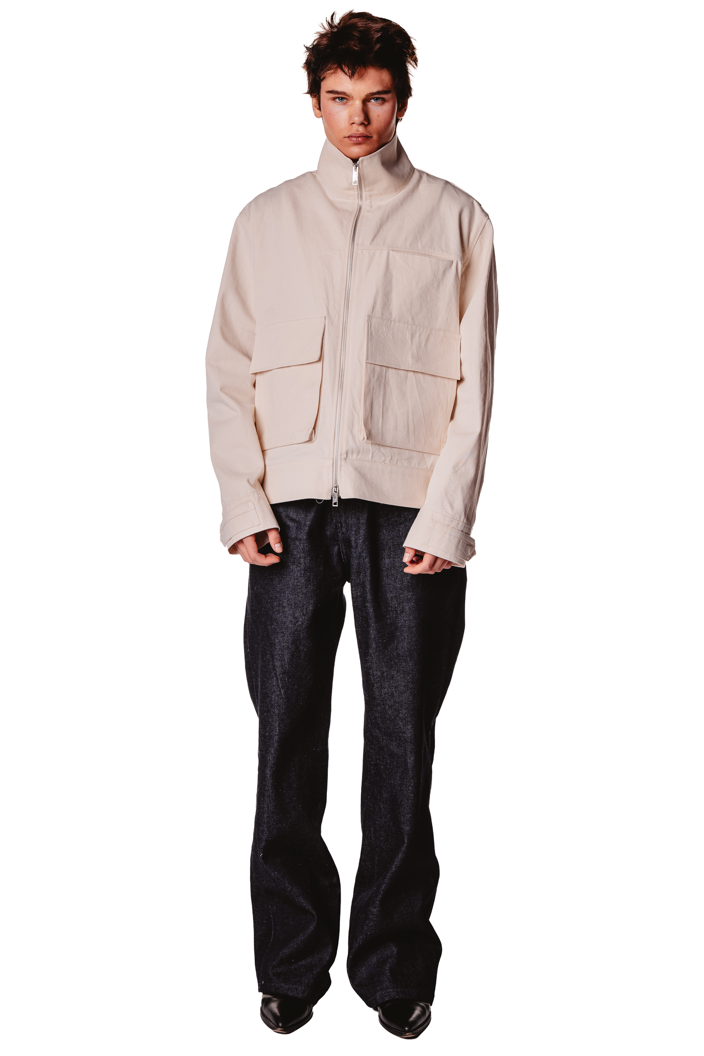 UNISEX STAND COLLAR RAW JACKET