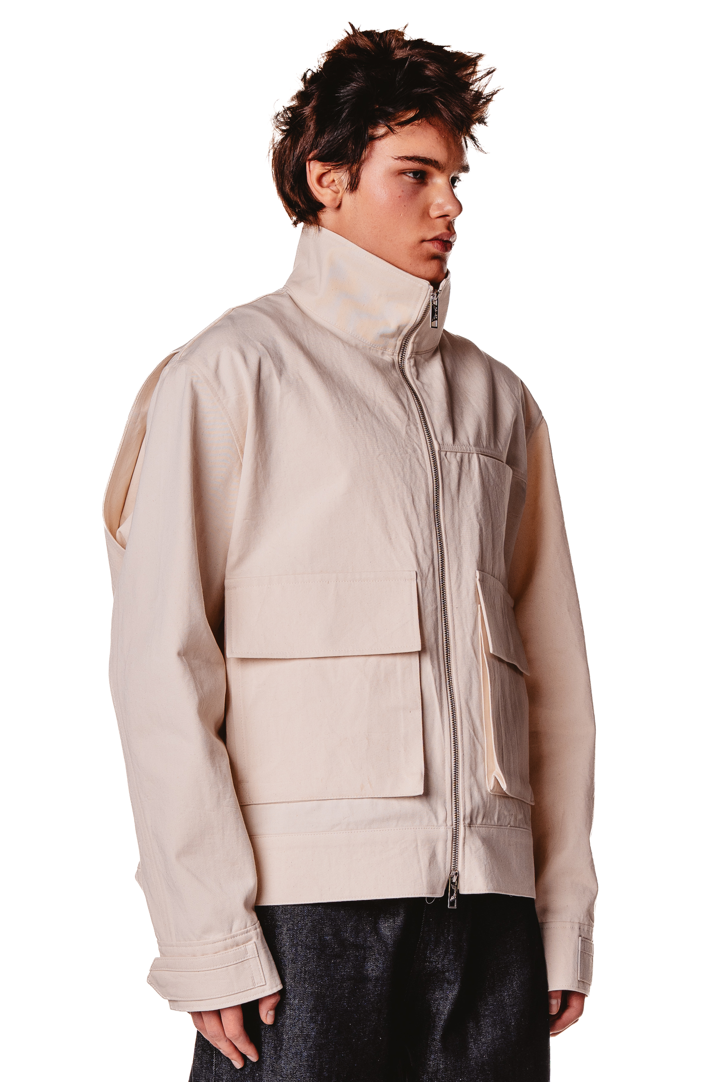 UNISEX STAND COLLAR RAW JACKET