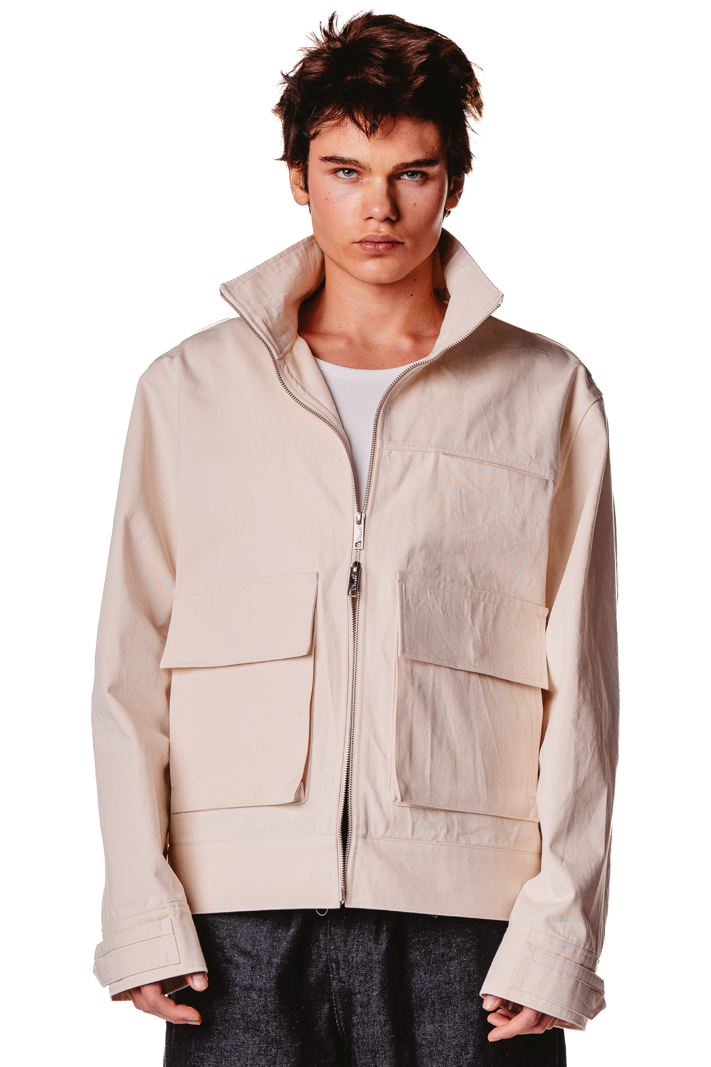 UNISEX STAND COLLAR RAW JACKET