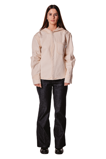 HOODED LAYERED RAW SHIRT