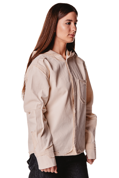 HOODED LAYERED RAW SHIRT
