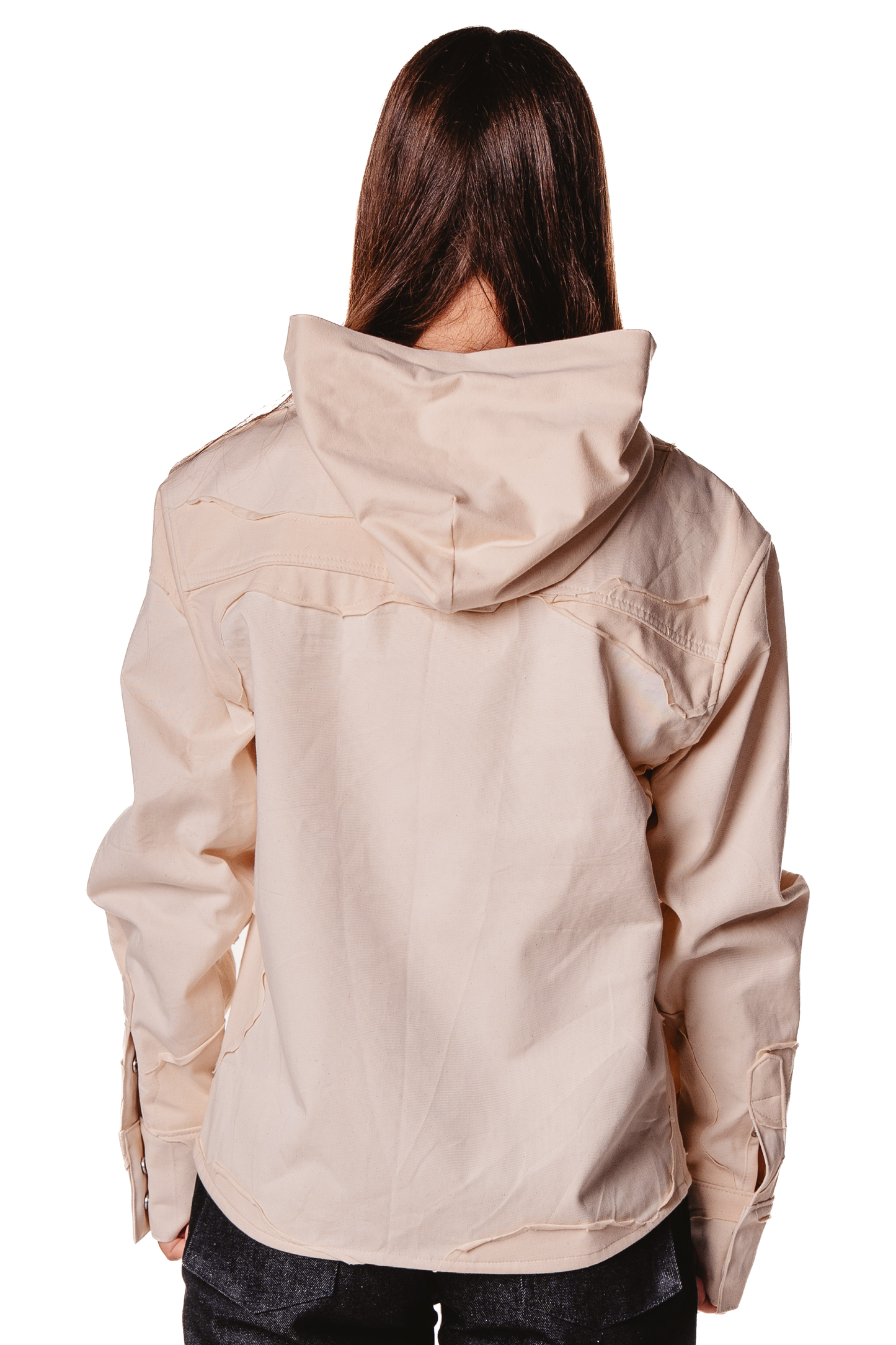 HOODED LAYERED RAW SHIRT