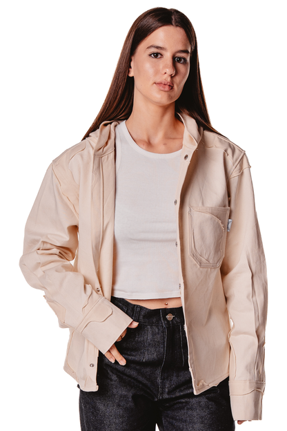 HOODED LAYERED RAW SHIRT
