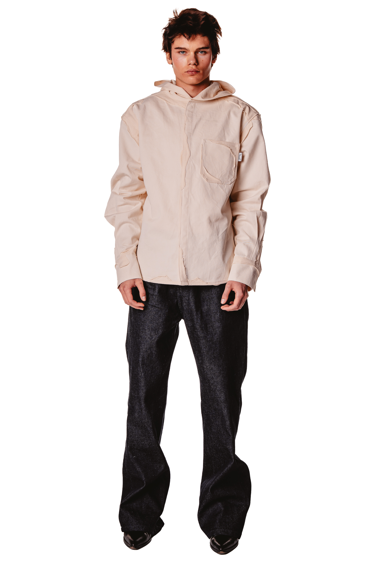 HOODED LAYERED RAW SHIRT