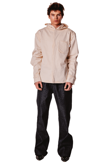 HOODED LAYERED RAW SHIRT