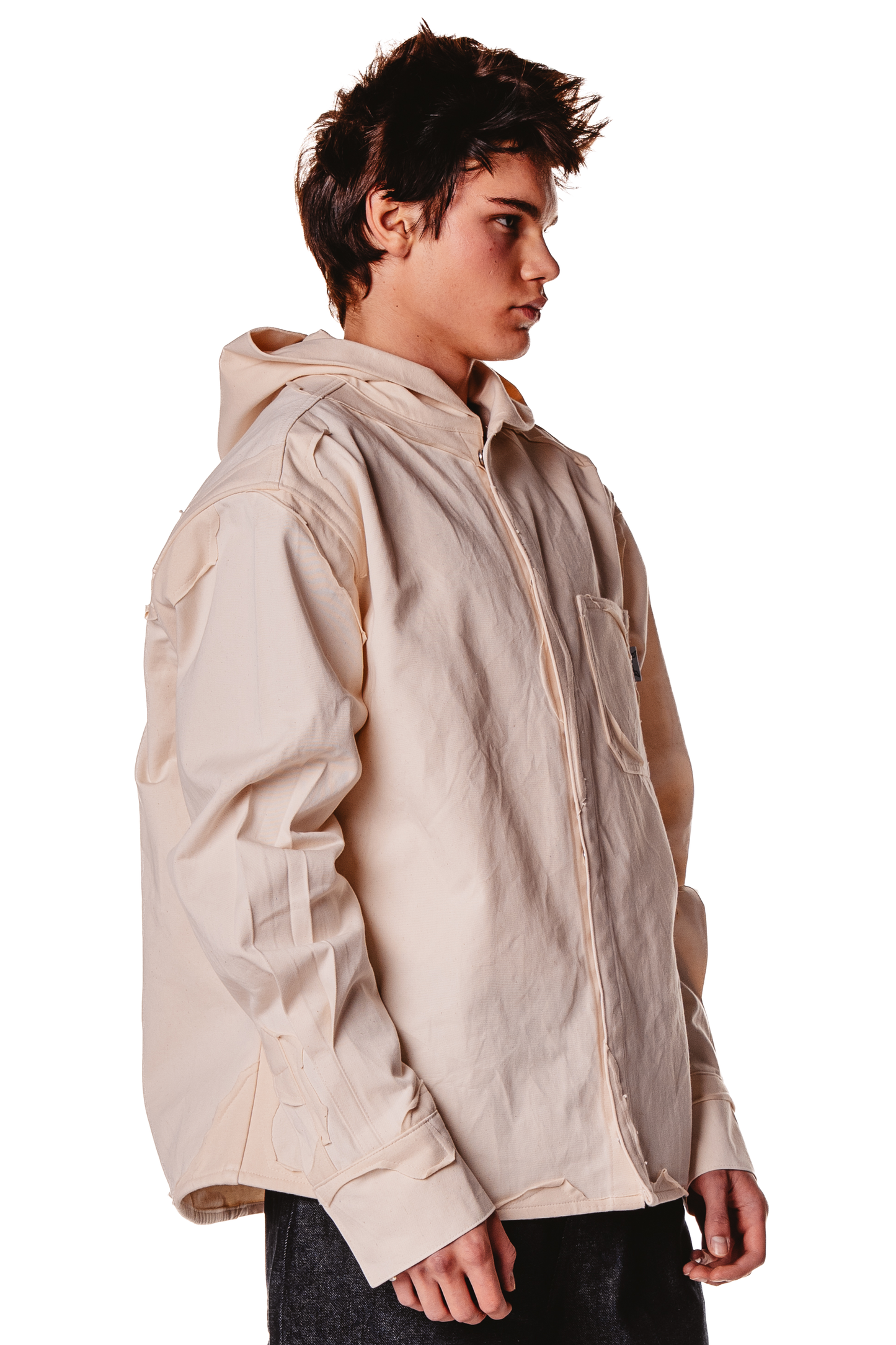 HOODED LAYERED RAW SHIRT