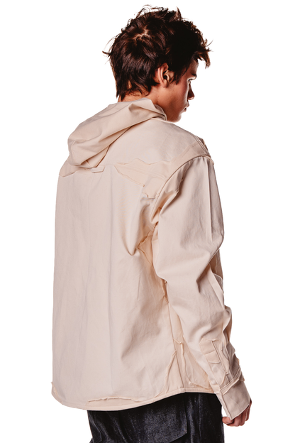 HOODED LAYERED RAW SHIRT
