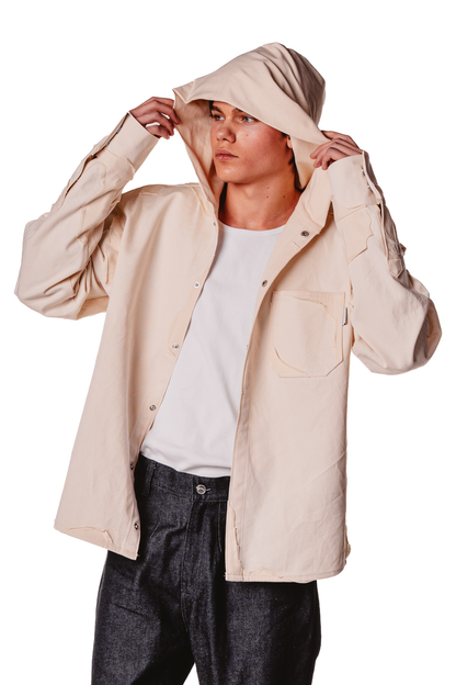 HOODED LAYERED RAW SHIRT
