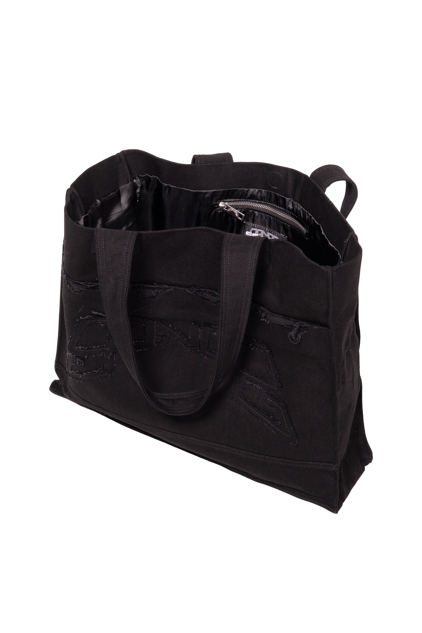DISTRESSED LOGO BLACK HANDBAG