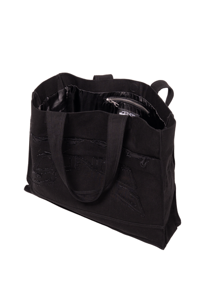 DISTRESSED LOGO BLACK HANDBAG
