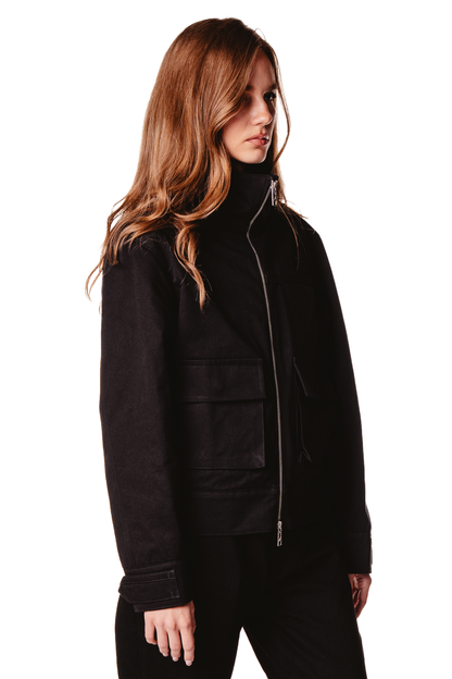 UNISEX STAND COLLAR BLACK JACKET
