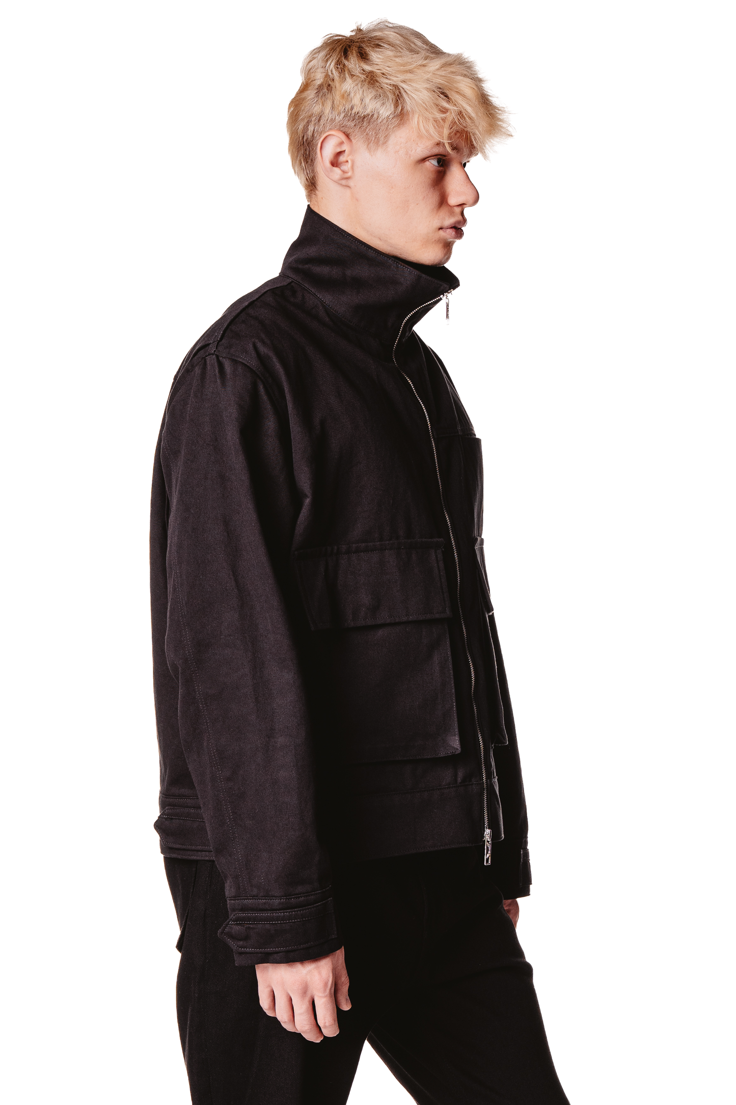 UNISEX STAND COLLAR BLACK JACKET