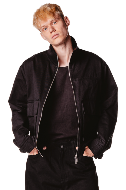 UNISEX STAND COLLAR BLACK JACKET
