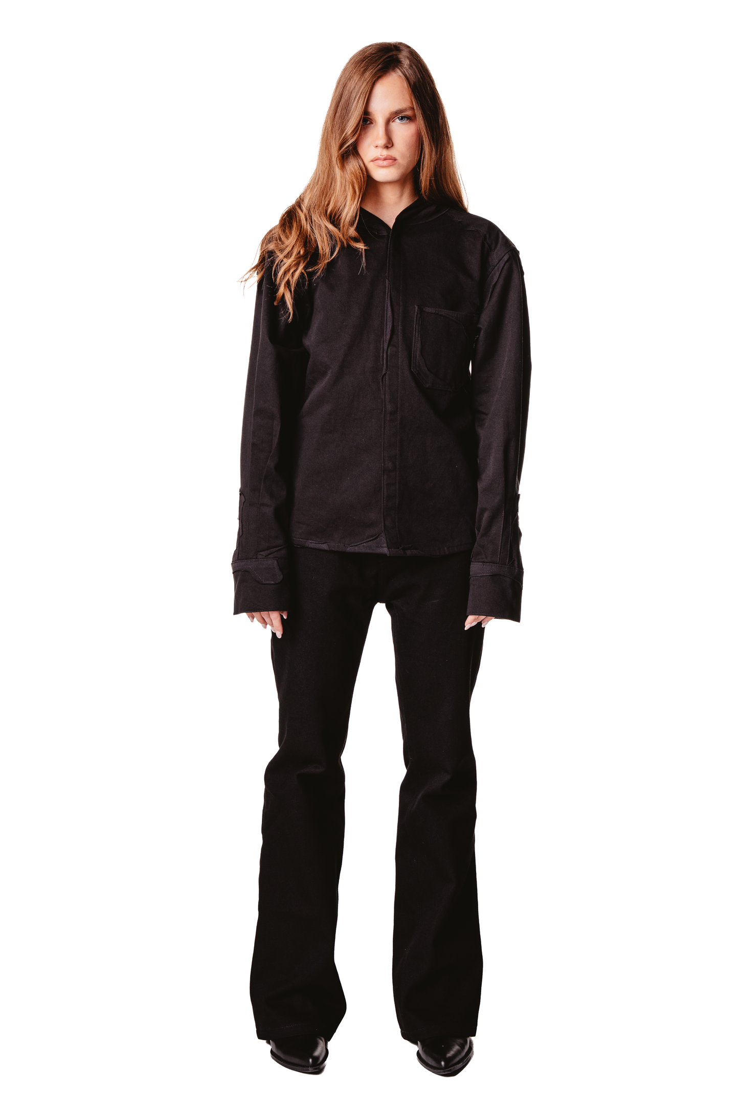 HOODED LAYERED BLACK SHIRT