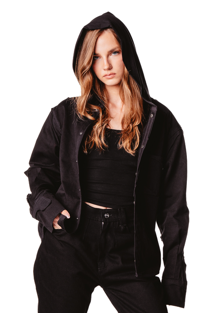 HOODED LAYERED BLACK SHIRT