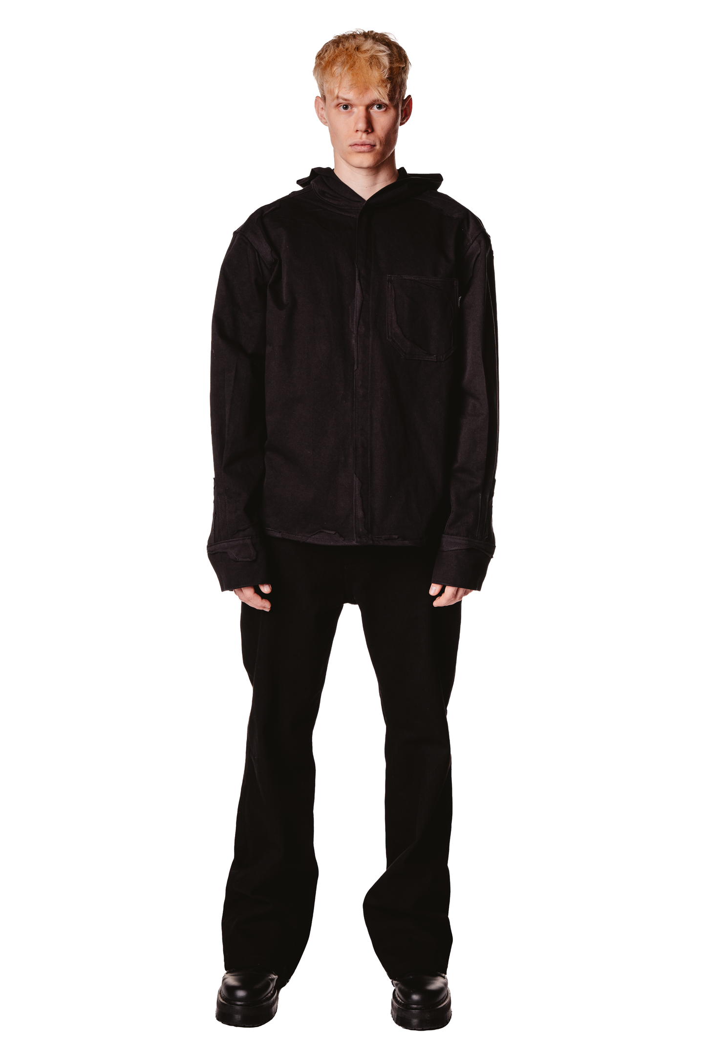 HOODED LAYERED BLACK SHIRT