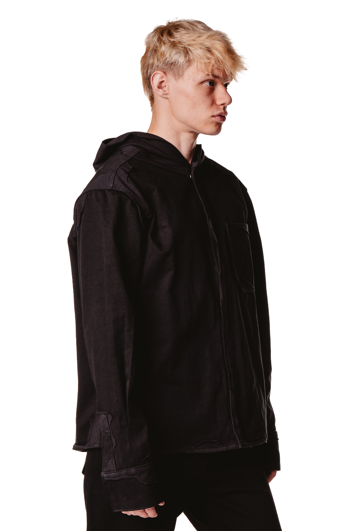 HOODED LAYERED BLACK SHIRT