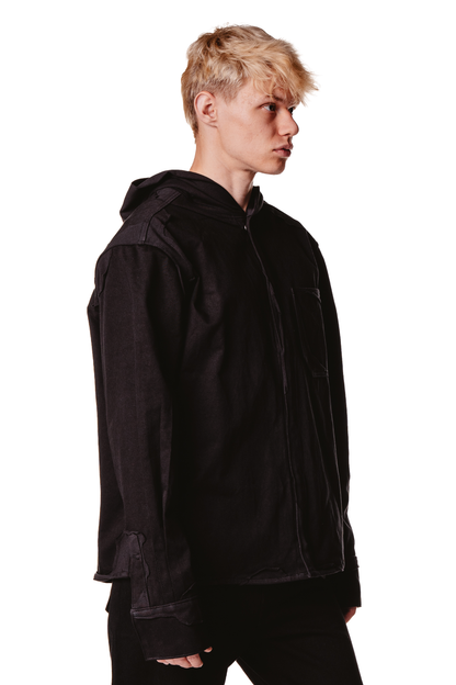 HOODED LAYERED BLACK SHIRT