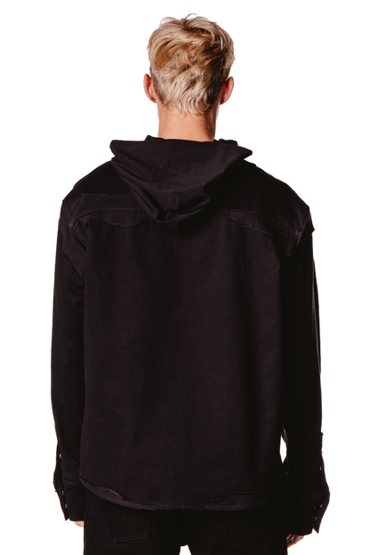 HOODED LAYERED BLACK SHIRT