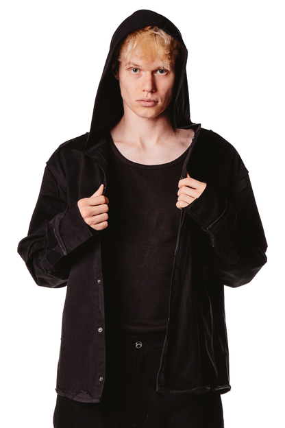 HOODED LAYERED BLACK SHIRT