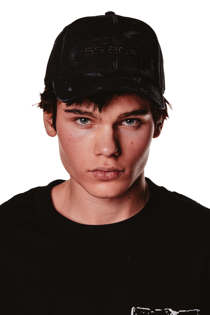 EMBROIDERED BLACK CAP