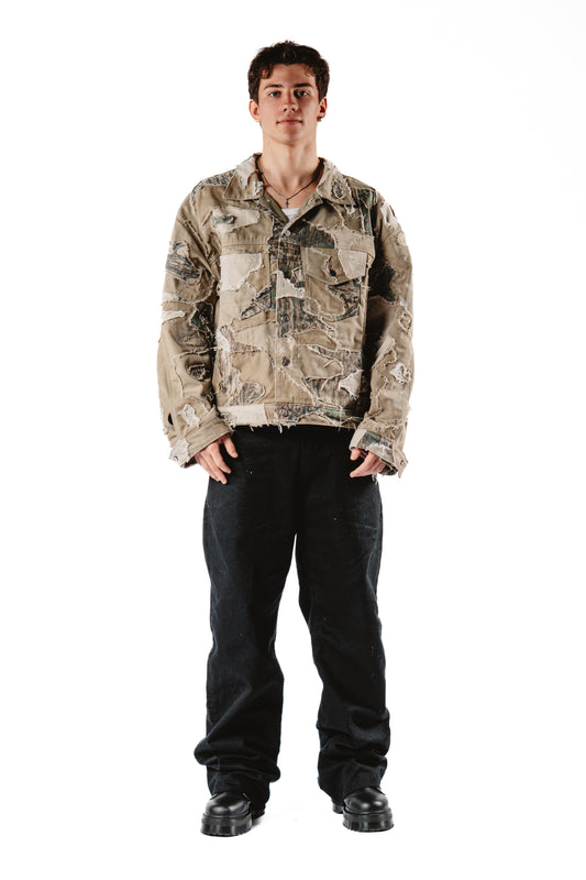 UNISEX BEIGE LAYERED DENIM JACKET