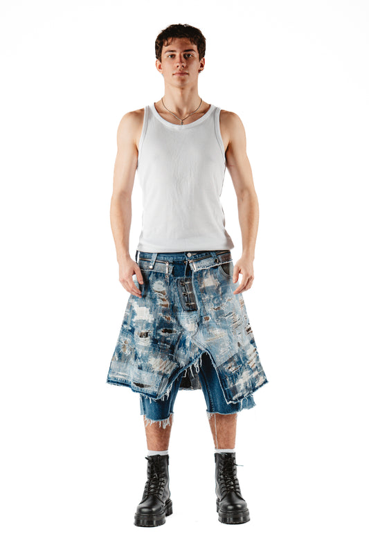 DISTRESSED SKIRT OVERLAY SHORTS