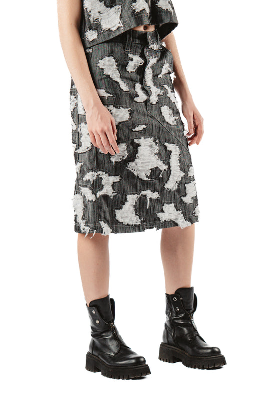 DISTRESSED DENIM SKIRT