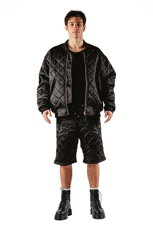 QUILTED BOMBER SHORTS