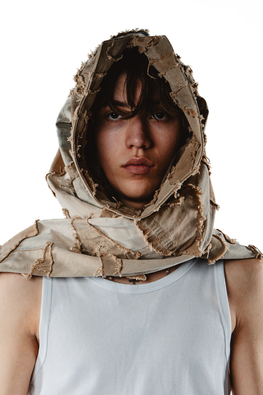 DISTRESSED LAYERED SHIRT HOOD