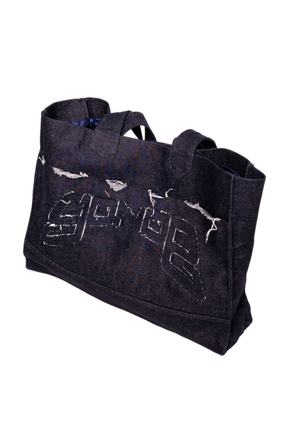 DISTRESSED LOGO INDIGO HANDBAG