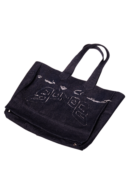 DISTRESSED LOGO INDIGO HANDBAG