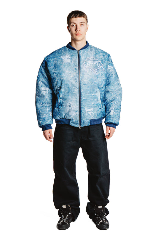 UNISEX DENIM PRINT JACKET BLUE