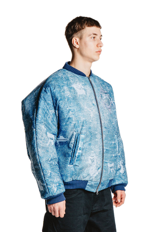 UNISEX DENIM PRINT JACKET BLUE