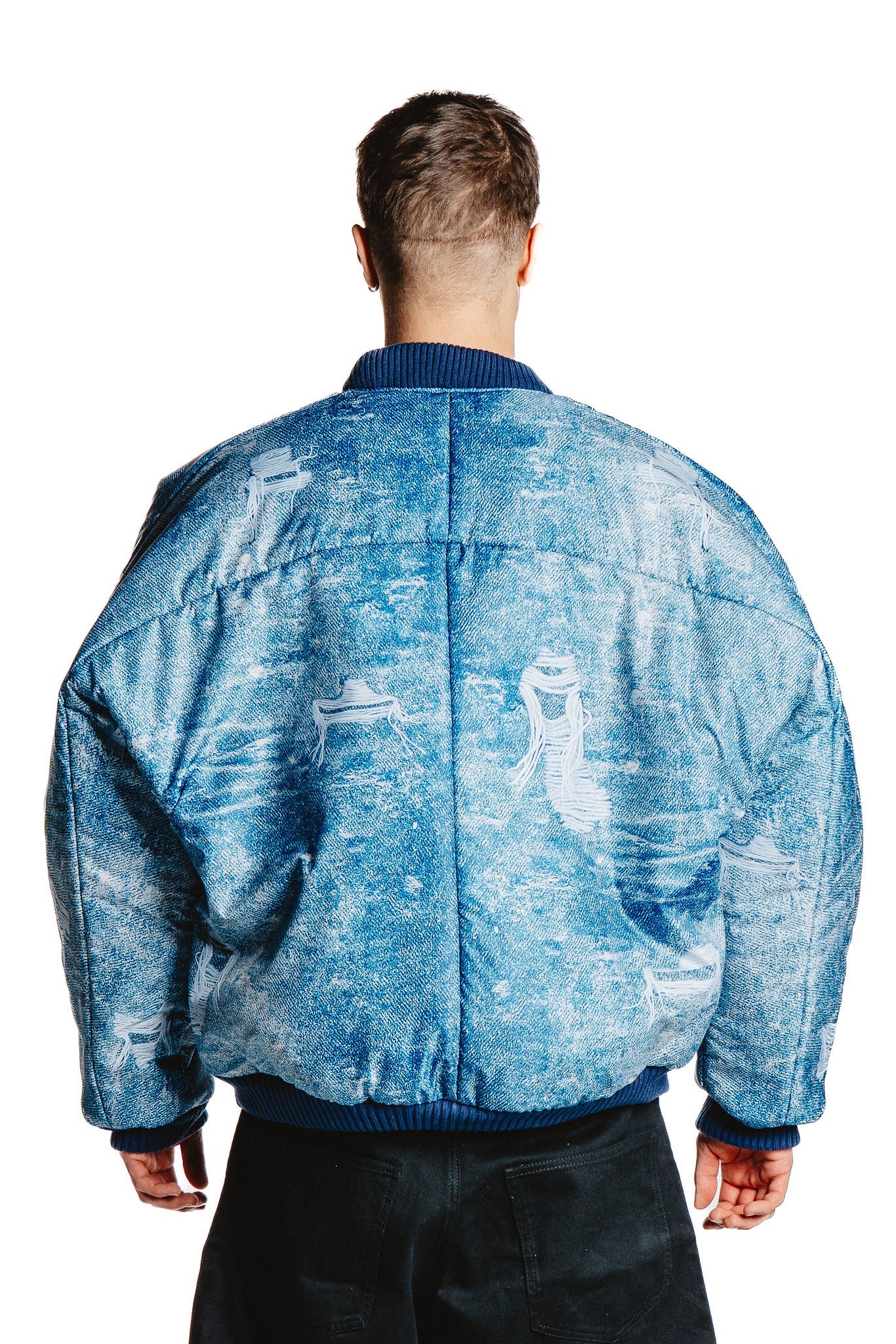 UNISEX DENIM PRINT MODRÁ BUNDA