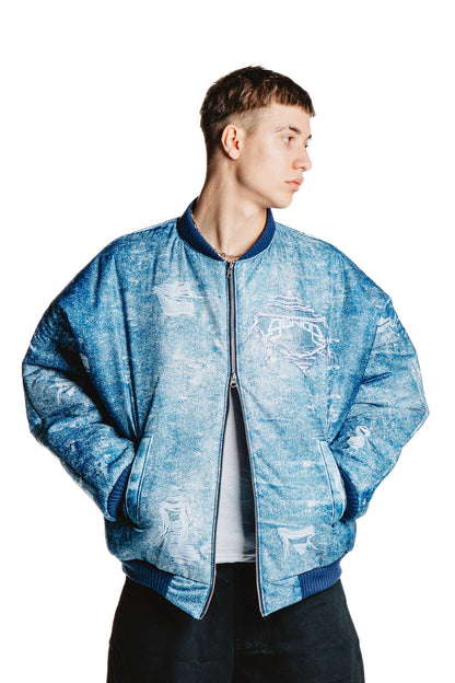 UNISEX DENIM PRINT MODRÁ BUNDA