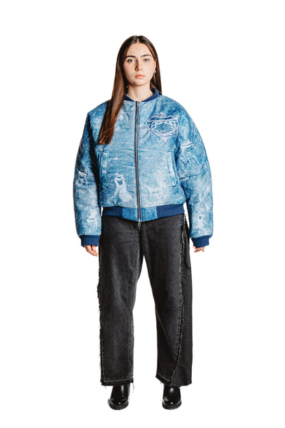 UNISEX DENIM PRINT MODRÁ BUNDA