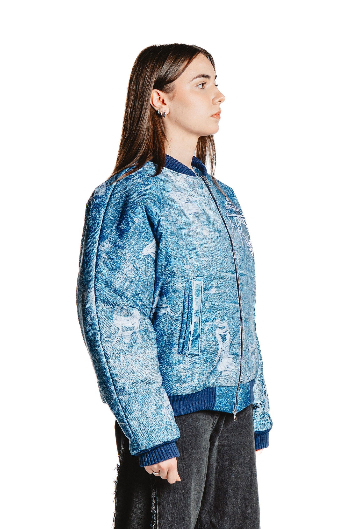 UNISEX DENIM PRINT MODRÁ BUNDA