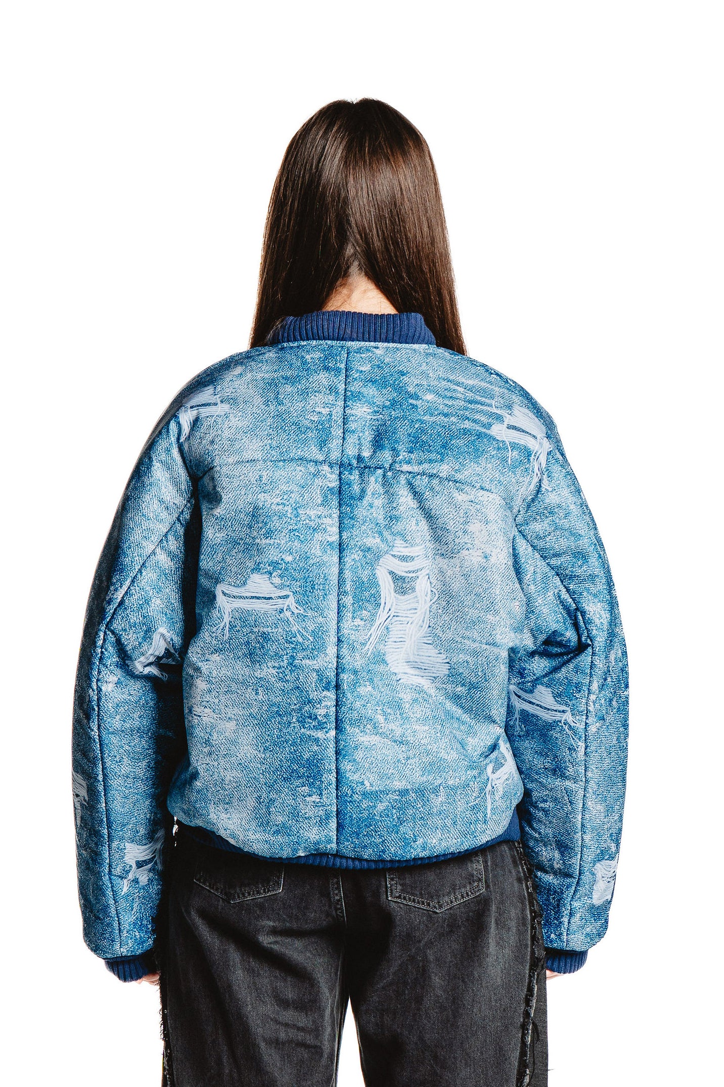 UNISEX DENIM PRINT MODRÁ BUNDA