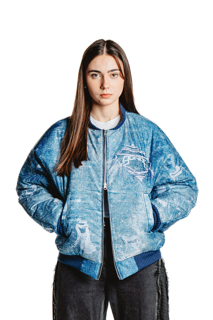 UNISEX DENIM PRINT MODRÁ BUNDA