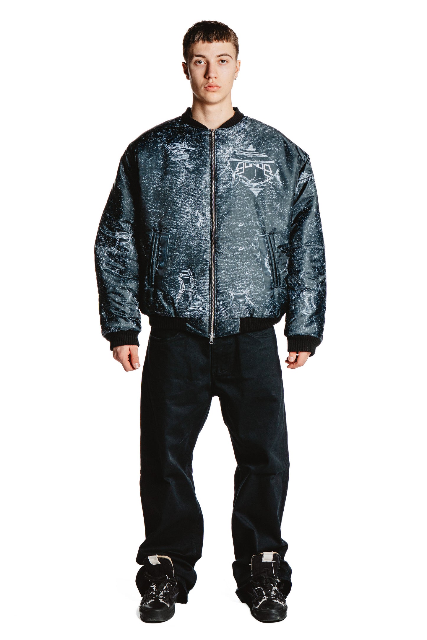 UNISEX DENIM PRINT JACKET BLACK