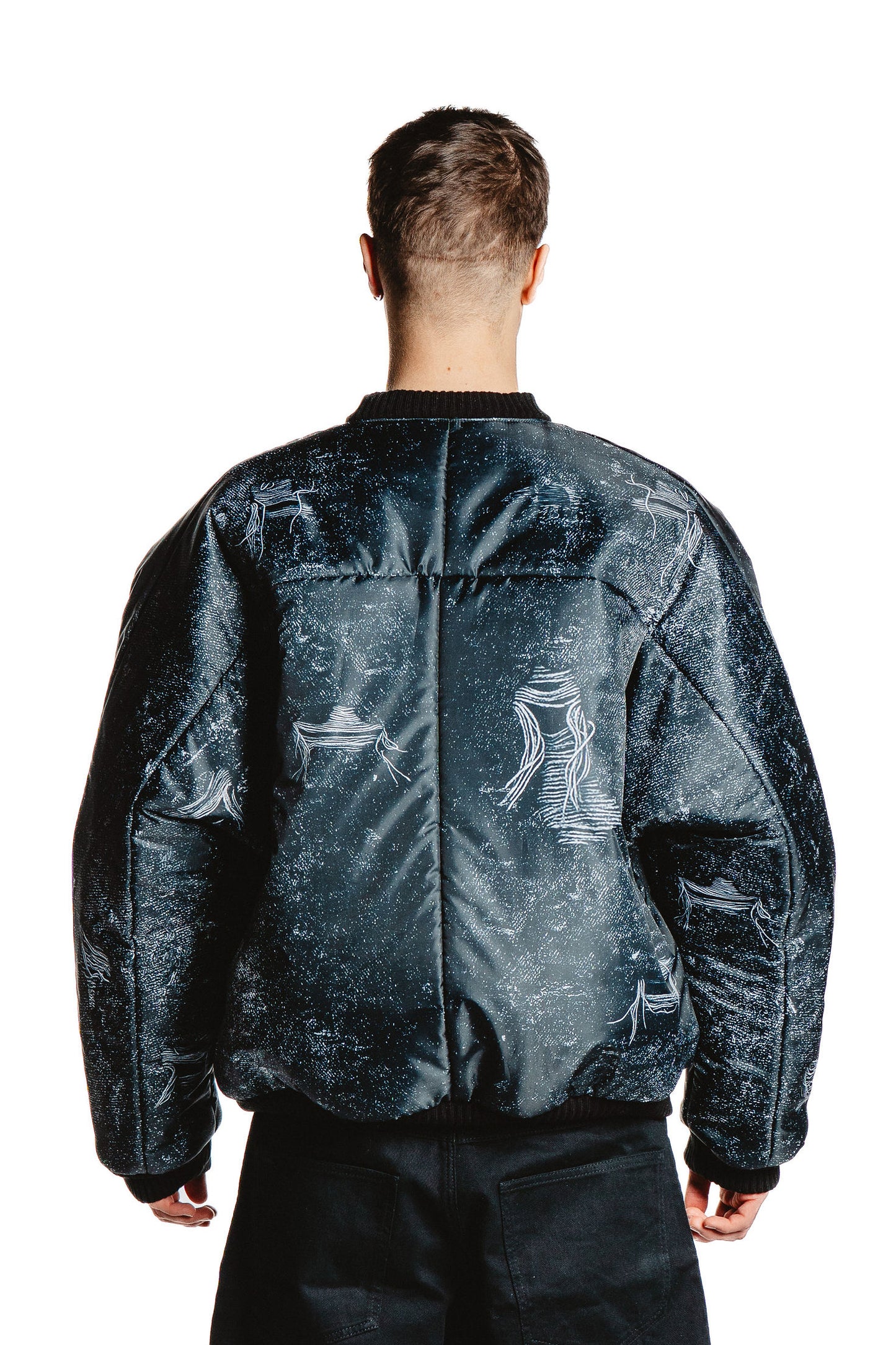UNISEX DENIM PRINT JACKET BLACK