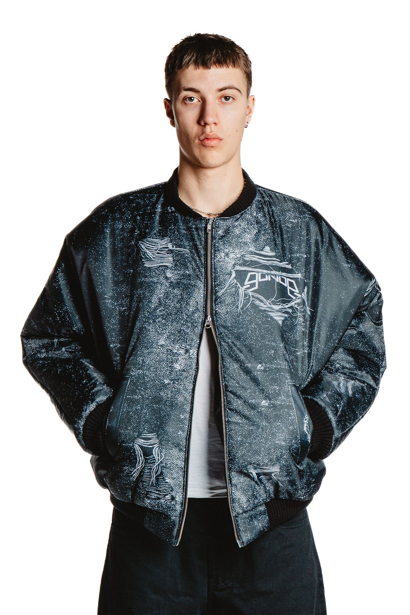 UNISEX DENIM PRINT JACKET BLACK